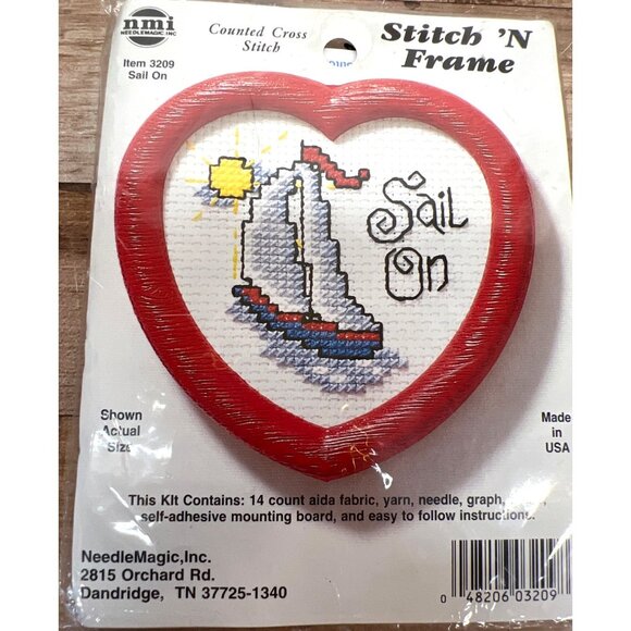 Counted Cross Stitch Kit With Heart Frame - Sail On Design Kit - Picture 1 of 2